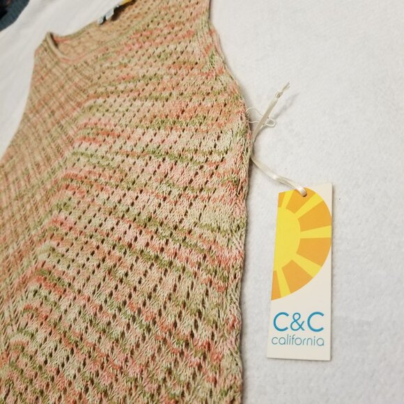 100% Cotton Crochet Knit Bodycon Dress Pink/Green/Beige Maxi Long Medium NWT C&C - Picture 4 of 11